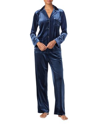 Velvet Long Sleeve Notch Collar Long Pants Pajama Set