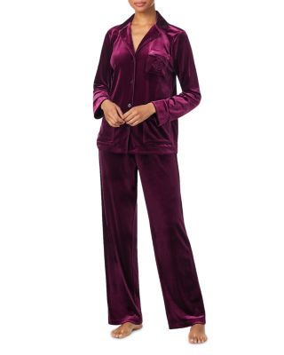 Velvet Long Sleeve Notch Collar Long Pants Pajama Set