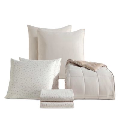 Solid Washed Reversible Plush 7 Piece Comforter Set, Queen