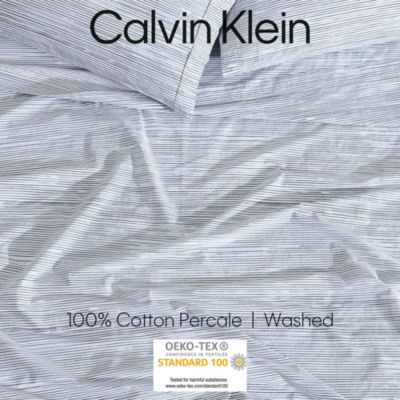 Washed Percale Wavy Stripe 4 Piece Sheet Set, Queen