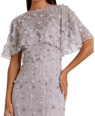 Women's Embellished Illusion Cape Sleeve Trumpet Gown