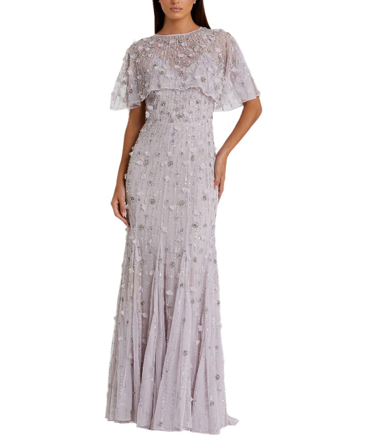 Mac Duggal Embellished Illusion Cape Sleeve Trumpet Gown