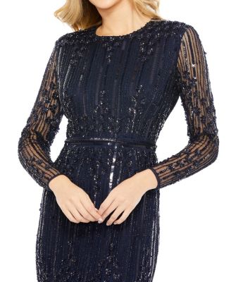 Embellished Long Sleeve Column Gown