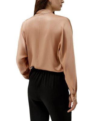 Bat Sleeve Silk Top with Adjustable Neck Tie