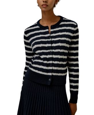 Striped Cable-Knit Cashmere Cardigan