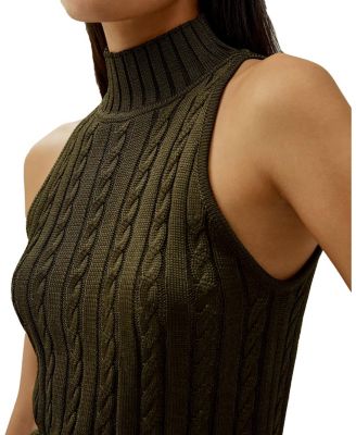 Classic High-Neck Cable-Knit Sleeveless Top