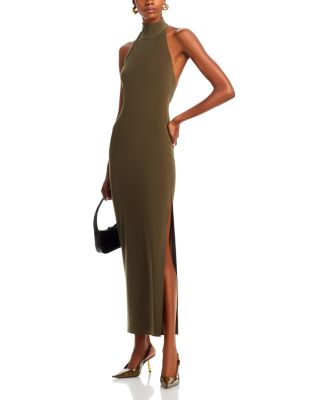 Halter Turtleneck Side Slit Gown