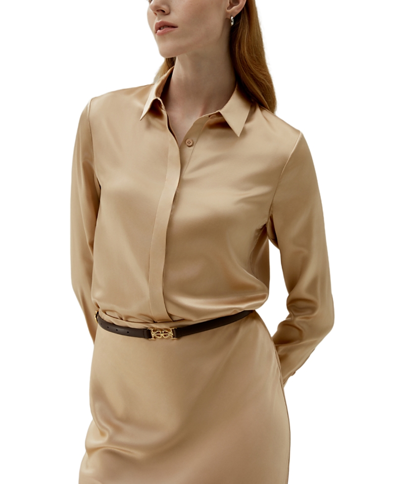 Lilysilk Basic Concealed Placket Silk Shirt In Light Camel