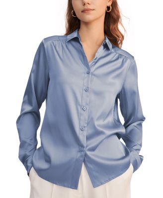 Long Sleeves Collared Silk Blouse