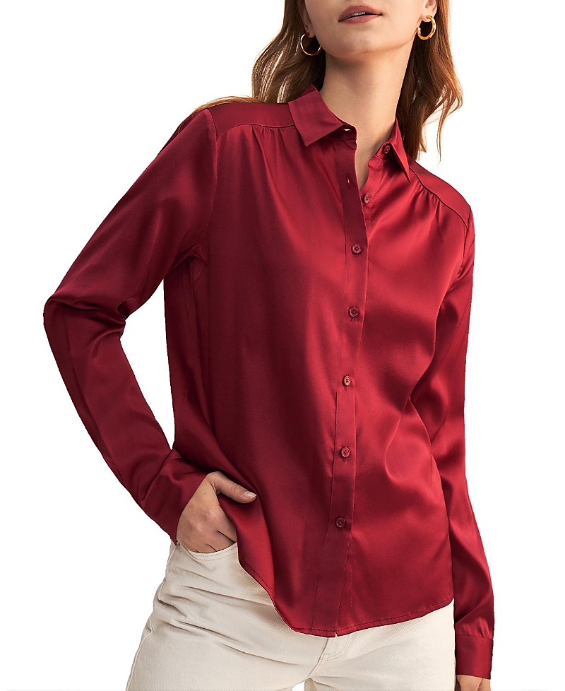Lilysilk Long Sleeves Collared Silk Blouse In Burgundy
