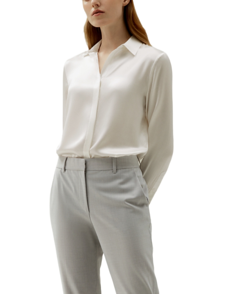Lilysilk Basic Concealed Placket Silk Shirts In White