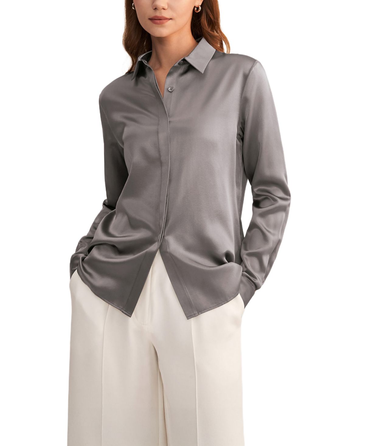 Lilysilk Women's Basic Concealed Placket Silk Shirt