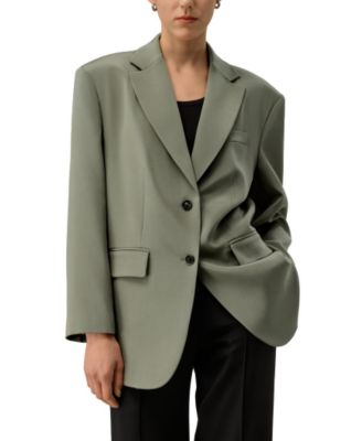 Oversized Padded-Shoulder Silk Blazer