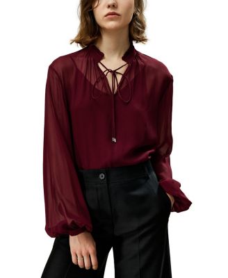 Tie Front Drawstring Georgette Blouse