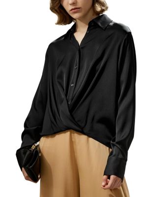 Hem Pleated Silk Blouse