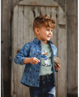 Boys' Printed Long Sleeve Button Front Chambray Shirt - Baby