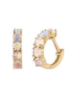 14K Yellow Gold Opal Hoop Earrings