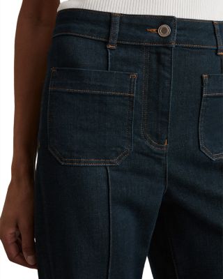 Petite Sakura Patch Pocket High Rise Flare Jeans in Dark Blue