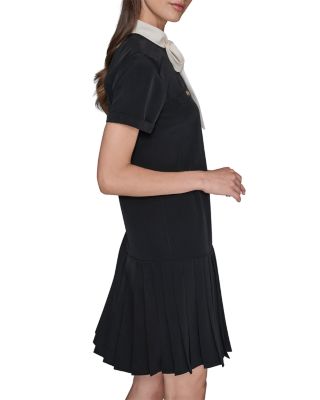 Bow Neck Pleated Skirt Dress