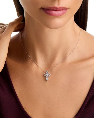 Emerald & Diamond Flower Pendant Necklace in 14K White Gold, 16-18"