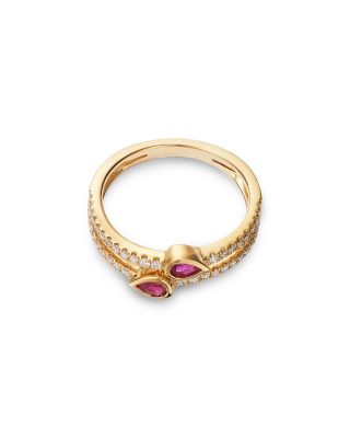 Ruby & Diamond Double Row Ring in 14K Yellow Gold