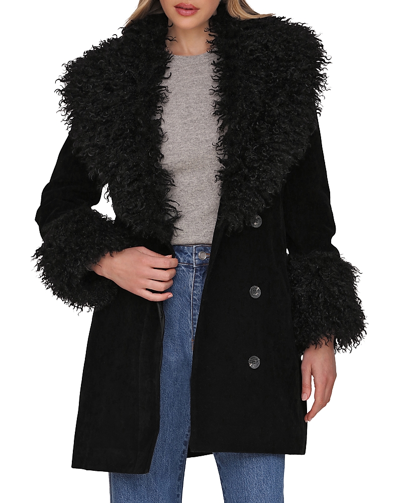Avec Les Filles Faux Suede Coat With Faux Shearling Collar In Black