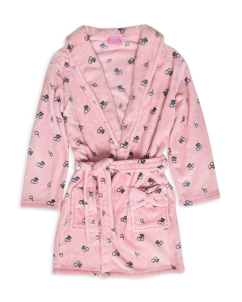 Omg Accessories Girls' Cherry Print Bath Robe - Big Kid In Pink