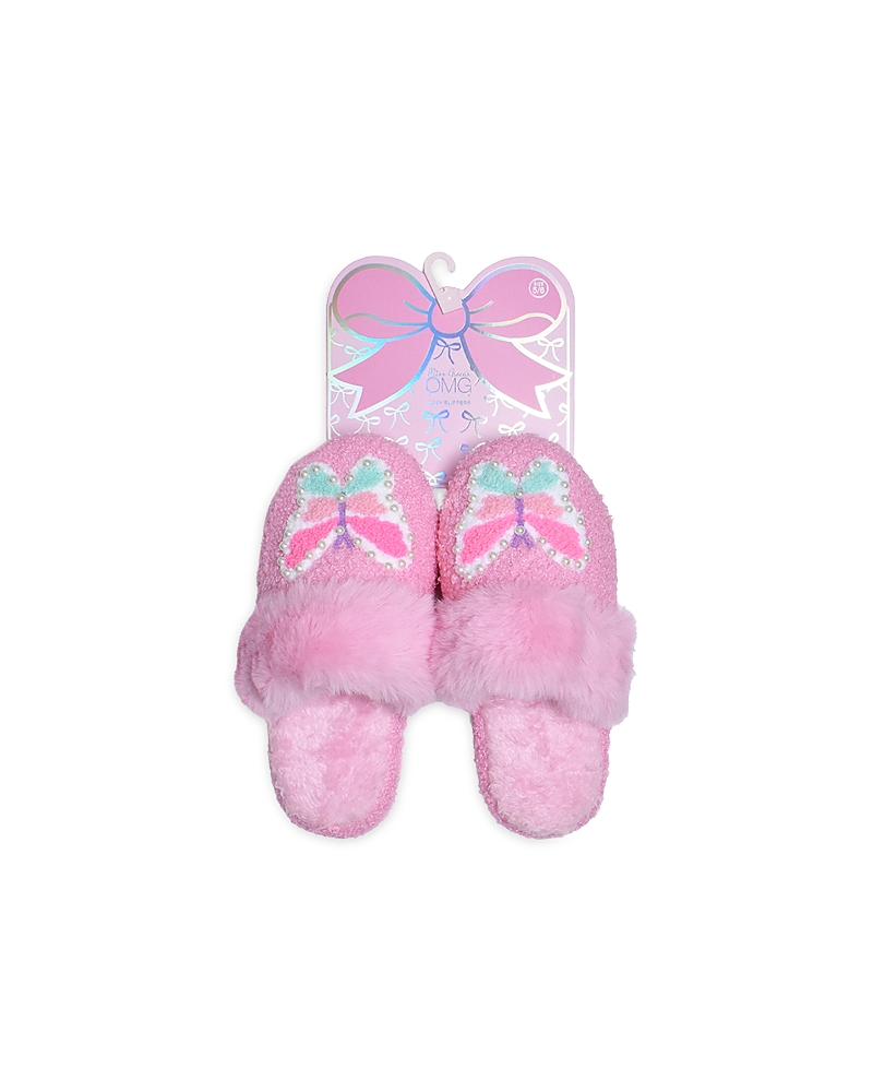 Omg Accessories Kids' Faux Pearl Butterfly Faux Fur Slipper In Multi