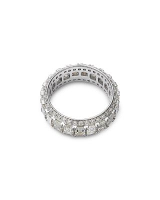 Diamond Emerald & Round Cut Eternity Band in Platinum, 5.04 tcw