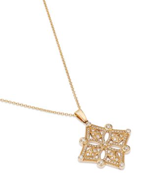 Diamond Filigree Geometric Pendant Necklace in 14K Yellow Gold, 0.50 tcw