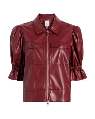 Faux Leather Puff Sleeve Jacket