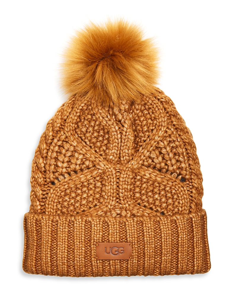 Ugg Cable Knit Pom Beanie In Brown