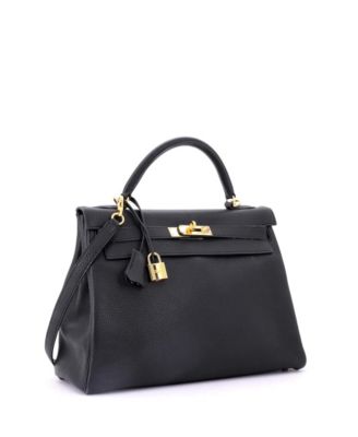  Kelly 32 Handbag Black Togo with Gold Hardware