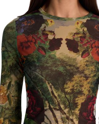 Delaina Printed Mesh Long Sleeve Top