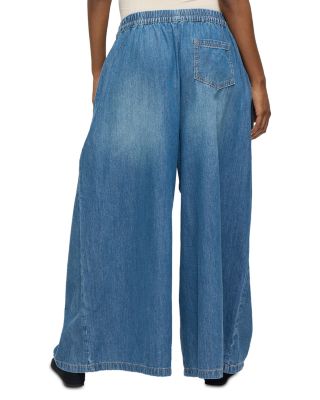 Wide Leg Drawstring Denim Maternity Pants in Med Wash