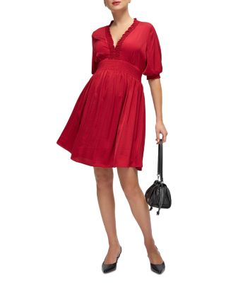 Deep V Smocked Maternity Dress