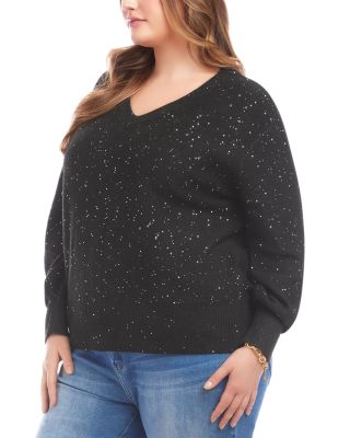 Plus Size Sequin V Neck Sweater