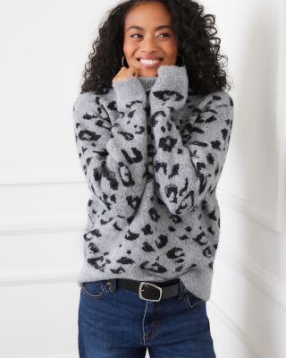 Metallic Animal Print Crewneck Sweater