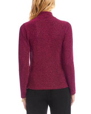 Petite Long Sleeve Metallic Crossover Side Shirred Top