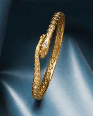 18K Yellow Gold FJ Diamond Delphi Serpent Bangle Bracelet