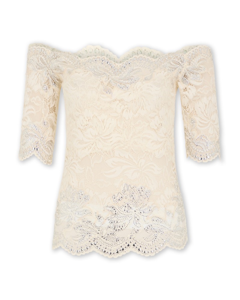 Rabanne Studded Lace Top in Ivory