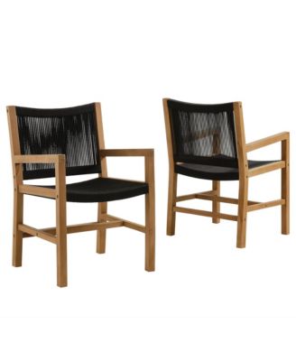 Vienna Outdoor Patio Teak and Rope Dining Armchairs Set of 2