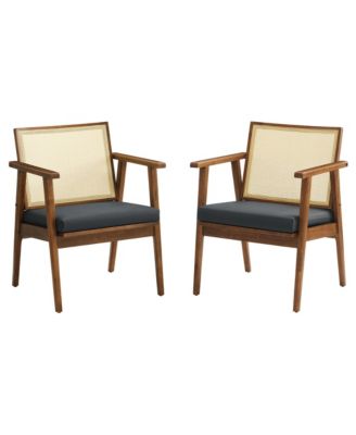 Thera Faux Leather and Cane Accent Armchairs, Set of 2