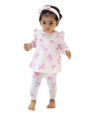 Girls' French Terry Pretty Bows Ruffle Top & Ribbed Leggings Set - Baby