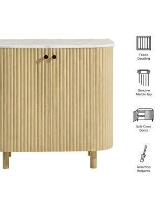 Caldera 33" Curved Solid Wood and Marble Accent Storage Cabinet