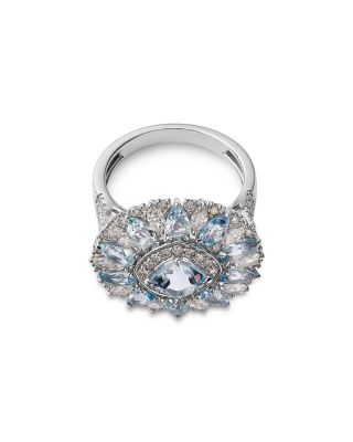 Aquamarine & Diamond Statement Ring in 14K White Gold