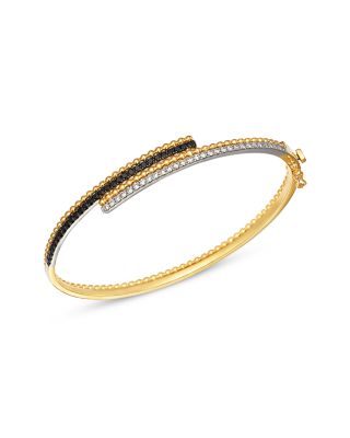 Black & White Diamond Bypass Bangle Bracelet in 14K White & Yellow Gold