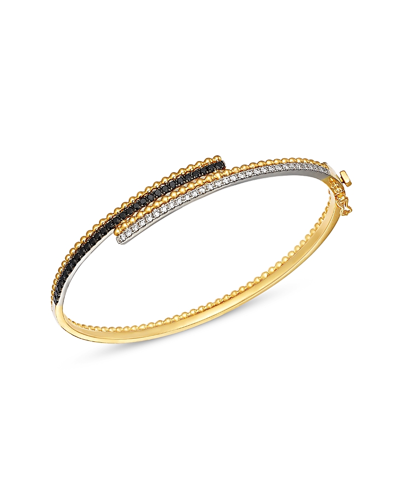 Bloomingdale's Fine Collection Black & White Diamond Bypass Bangle Bracelet In 14k White & Yellow Gold