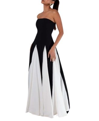 Strapless Colorblock Pleated Maxi Dress