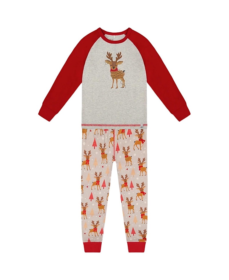 Deux Par Deux Two-piece Organic Cotton Pajama Set Reindeer In Green